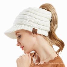 Fashion Soft Knit Winter Women's BeanieTail Warm Knit Hat High Bun Ponytail Visor Beanie Cap